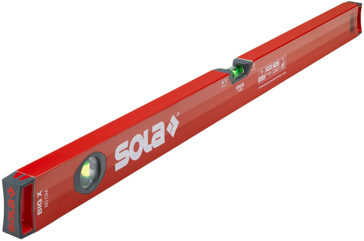 SOLA BIGX 80 - Wasserwage 80 cm - patentierte SOLA-FOCUS Libelle - mit schockabsorbierenden Endkappen