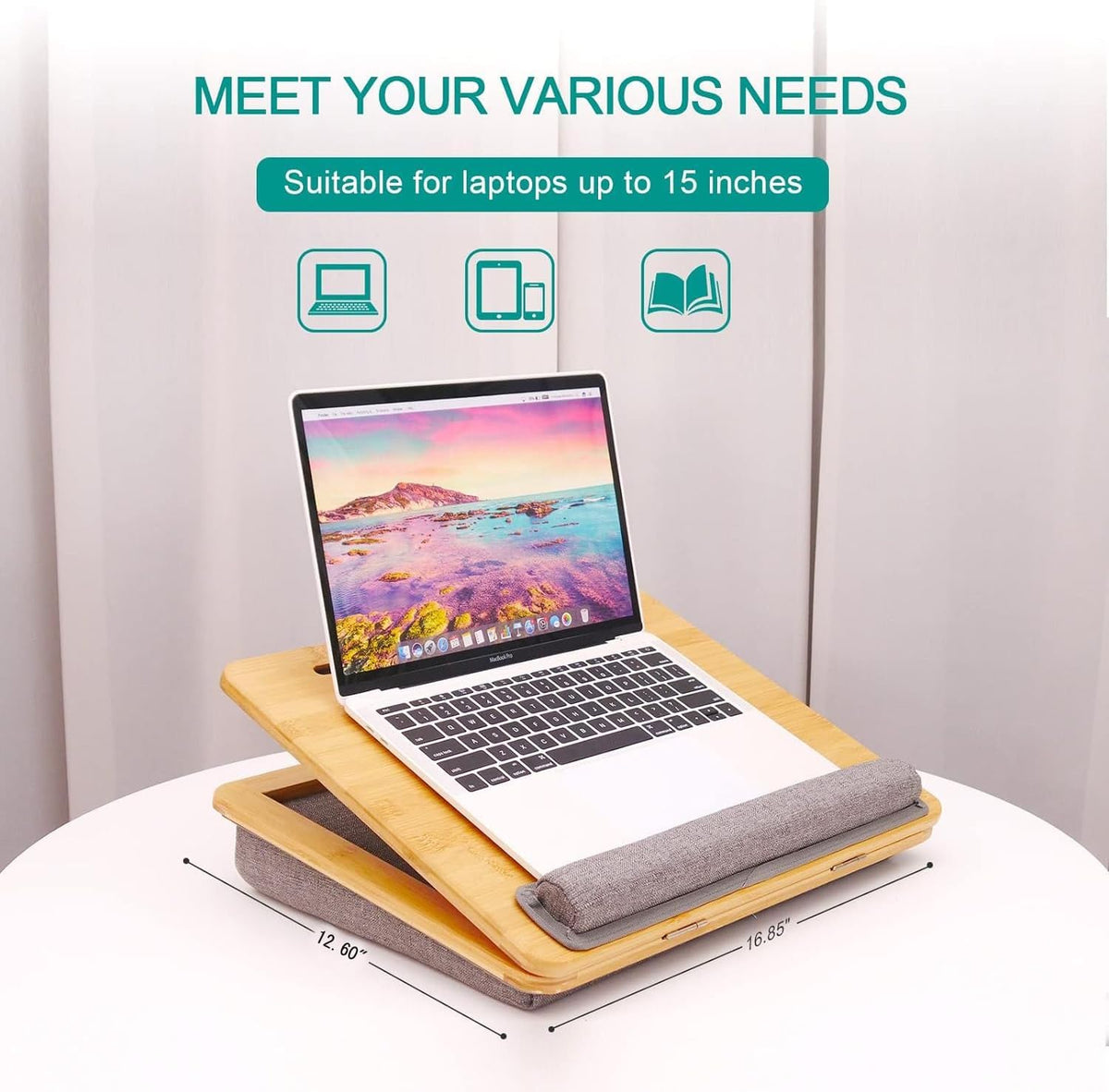 COIWAI Laptop-Schreibtisch, tragbarer Knietisch, mit Kissenkissen, passend für Laptops bis zu 15.6 Zoll, Studenten als Computer-Laptop-Ständer, Buch-Tablet
