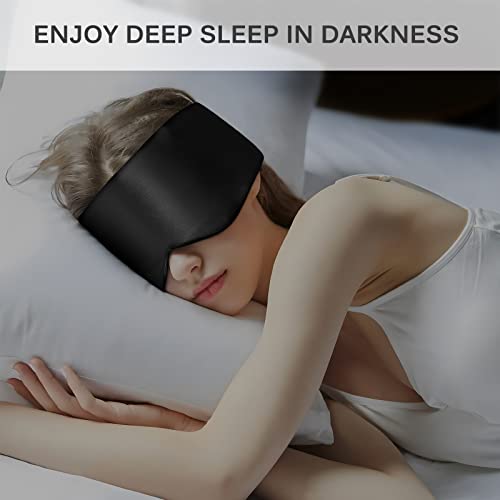 OLESILK 100% Maulbeerseide Schlafmaske groß mit Klettverschluss, Schwarz