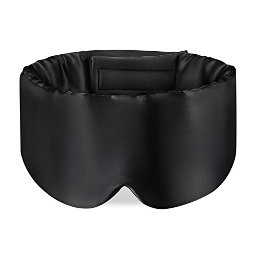 OLESILK 100% Maulbeerseide Schlafmaske groß mit Klettverschluss, Schwarz