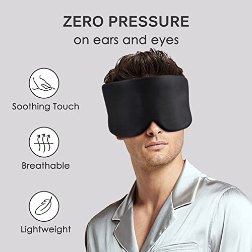 OLESILK 100% Maulbeerseide Schlafmaske groß mit Klettverschluss, Schwarz