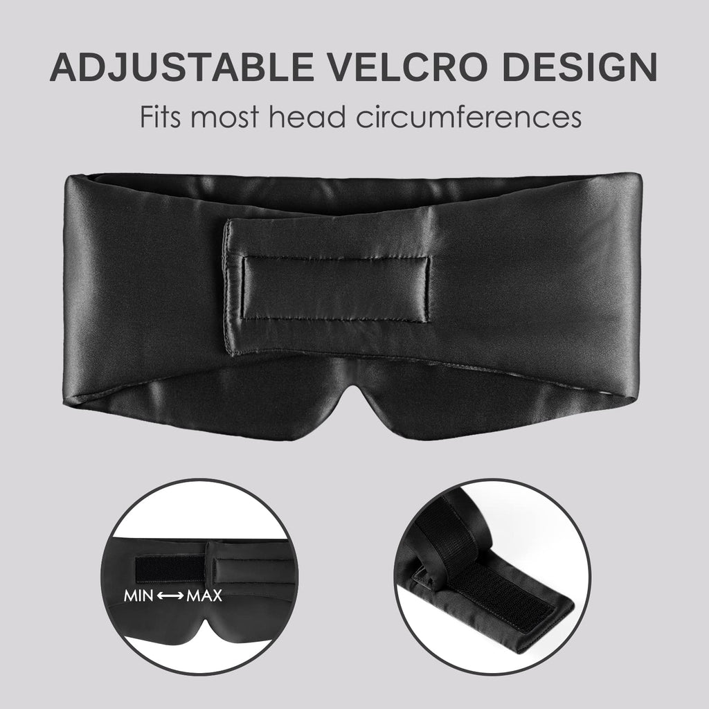 OLESILK 100% Maulbeerseide Schlafmaske groß mit Klettverschluss, Schwarz