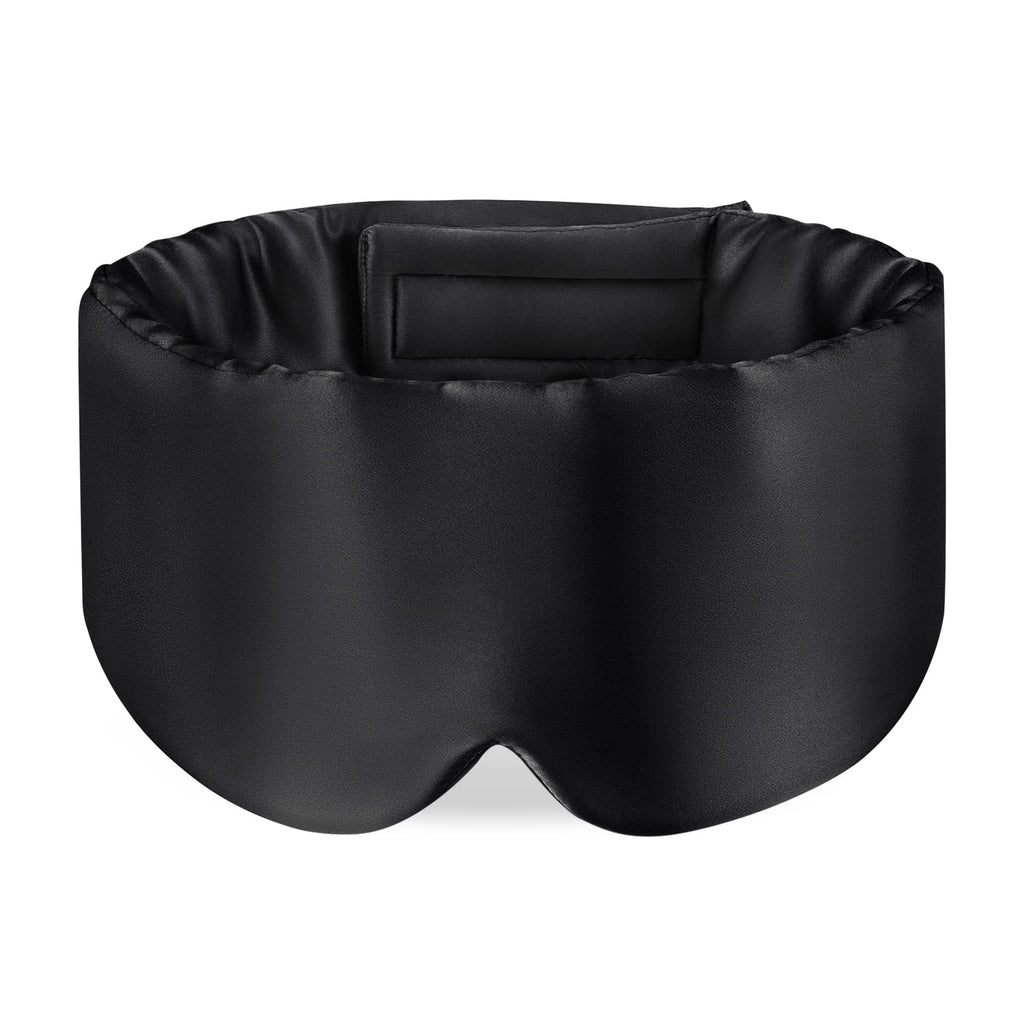 OLESILK 100% Maulbeerseide Schlafmaske groß mit Klettverschluss, Schwarz