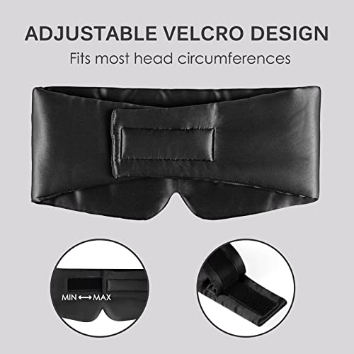 OLESILK 100% Maulbeerseide Schlafmaske groß mit Klettverschluss, Schwarz