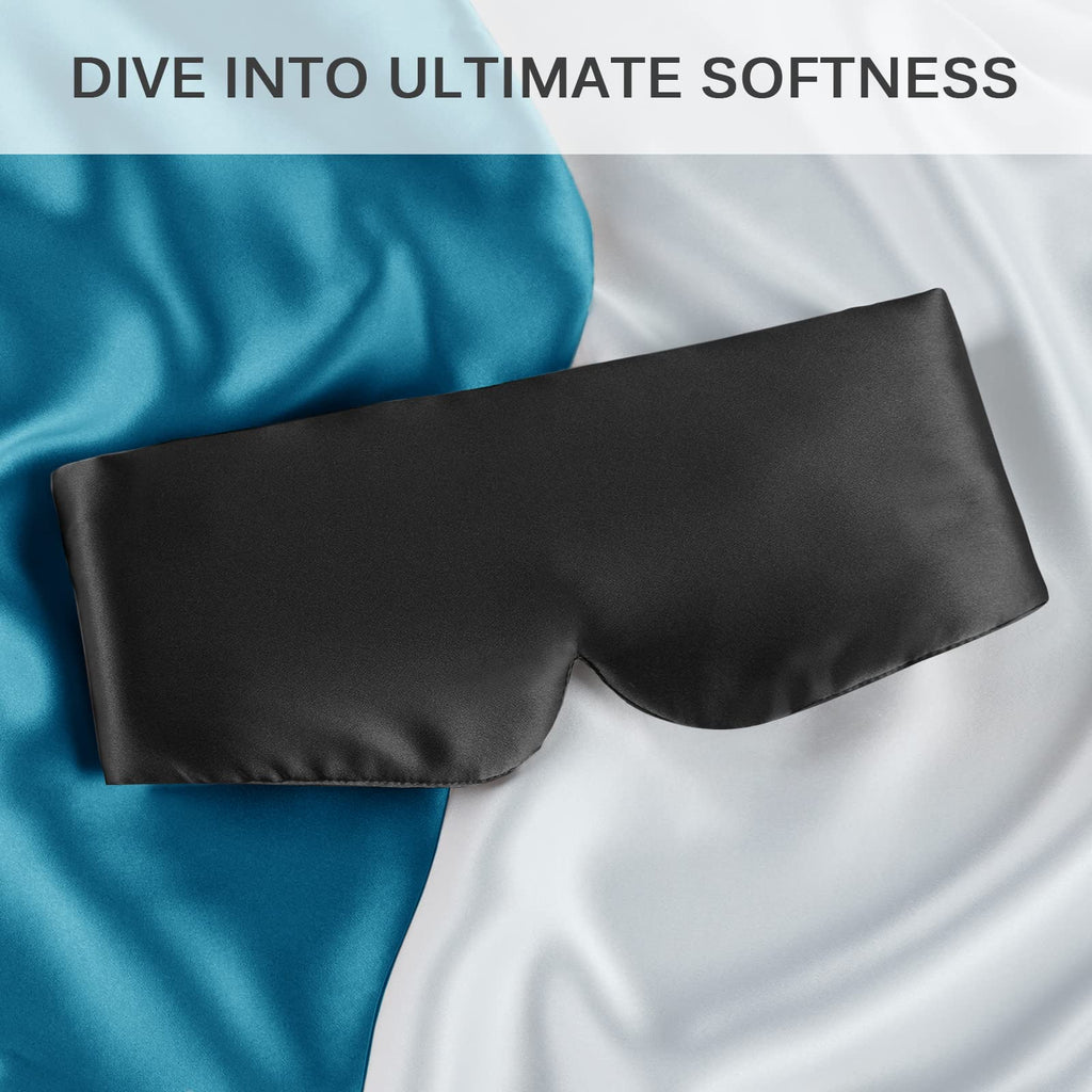 OLESILK 100% Maulbeerseide Schlafmaske groß mit Klettverschluss, Schwarz