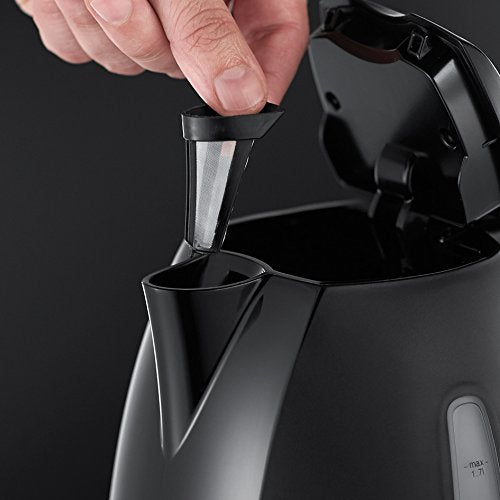 Russell Hobbs Wasserkocher Textures+, 1,7l, 2400W, LED Beleuchtung, Schnellkochfunktion, optimierte Ausgusstülle, herausnehmbarer Kalkfilter, Teekocher schwarz 22591-70 [Energieklasse A+++]