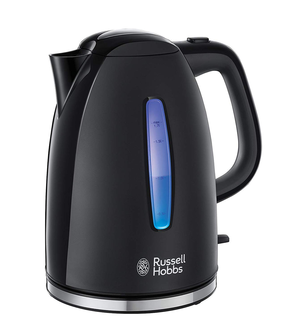 Russell Hobbs Wasserkocher Textures+, 1,7l, 2400W, LED Beleuchtung, Schnellkochfunktion, optimierte Ausgusstülle, herausnehmbarer Kalkfilter, Teekocher schwarz 22591-70 [Energieklasse A+++]