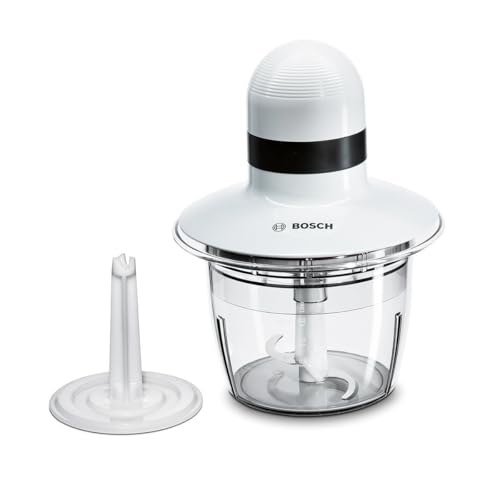 Bosch Universalzerkleinerer, elektrisch, schnell, Klingen aus Edelstahl, 800 ml Behälter, Scheibe zum Sahne schlagen, weiß, 400 W, MMR08A1
