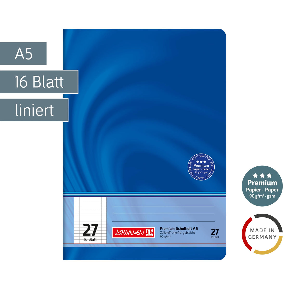 Brunnen 104572702 Premium-Schulheft DIN A5, 16 Blatt, einfaches Heft