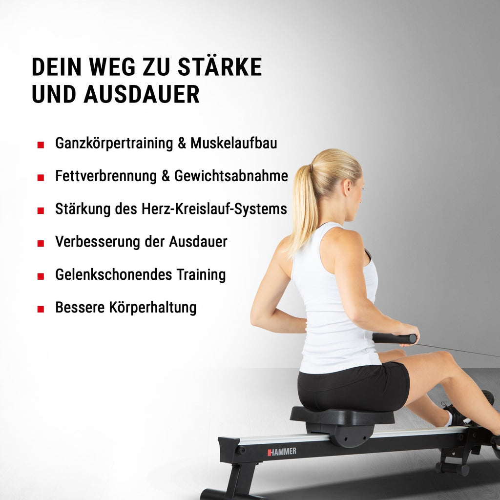 HAMMER Rudergerät Cobra XTR Plus II – Klappbare Rudermaschine mit innovativem Trainingscomputer, Rudergerät für zuhause bis 130kg, 20 Trainingsprogramme mit 4 Herzfrequenz-Programme