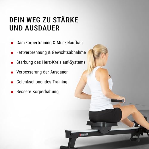 HAMMER Rudergerät Cobra XTR Plus II – Klappbare Rudermaschine mit innovativem Trainingscomputer, Rudergerät für zuhause bis 130kg, 20 Trainingsprogramme mit 4 Herzfrequenz-Programme