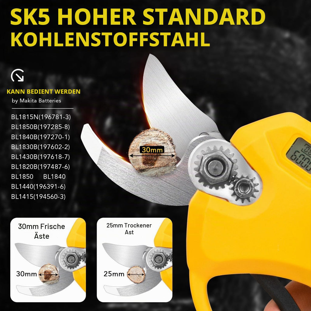 Akku Gartenschere, 40MM Elektrische Astschere mit 2 x 2Ah Batterien & LCD Display, Akku Rosenschere Unterstützt die Einstellung der Öffnung für Beschneiden von Hecken & Obstbäumen