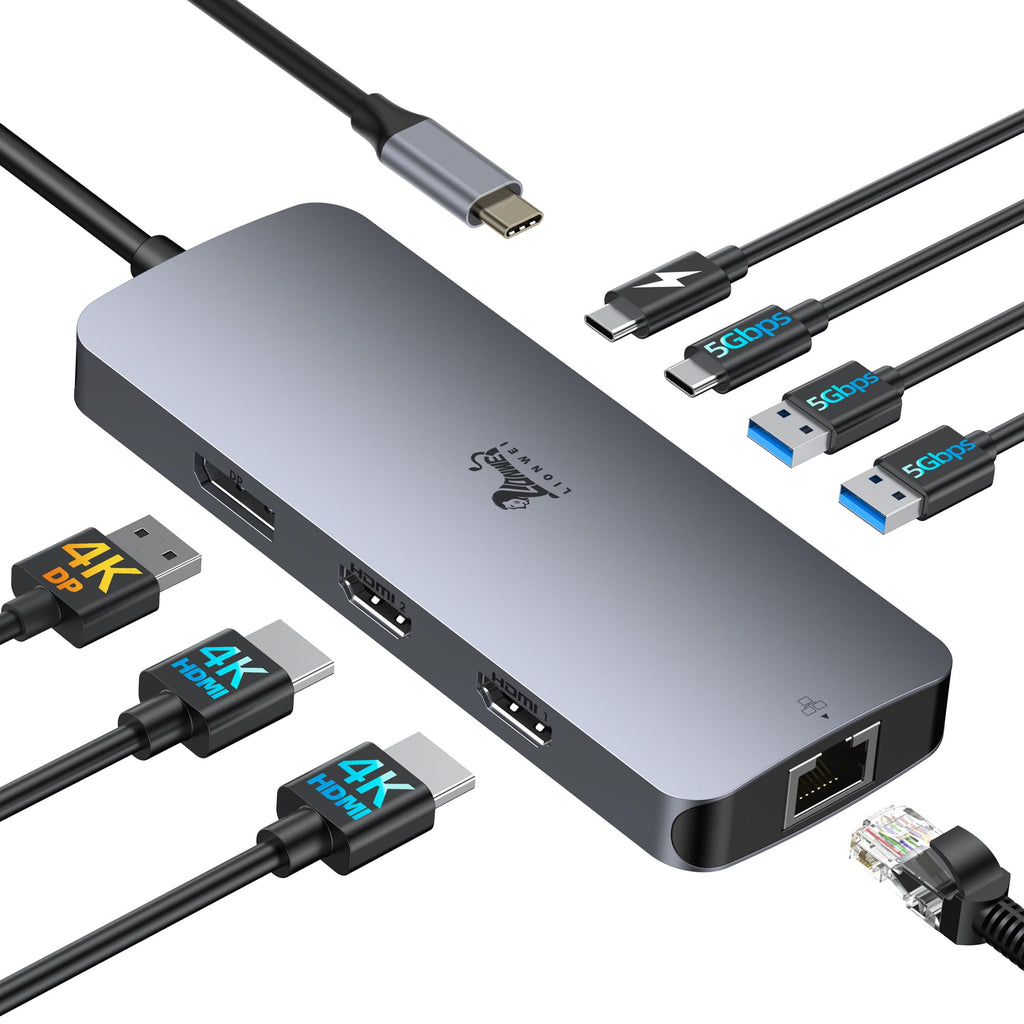LIONWEI USB C Docking Station 2 Monitore 8 in 1 Laptop Dockingstation