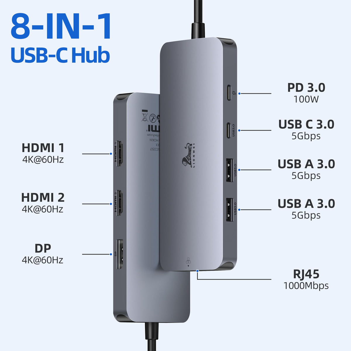 LIONWEI USB C Docking Station 2 Monitore 8 in 1 Laptop Dockingstation