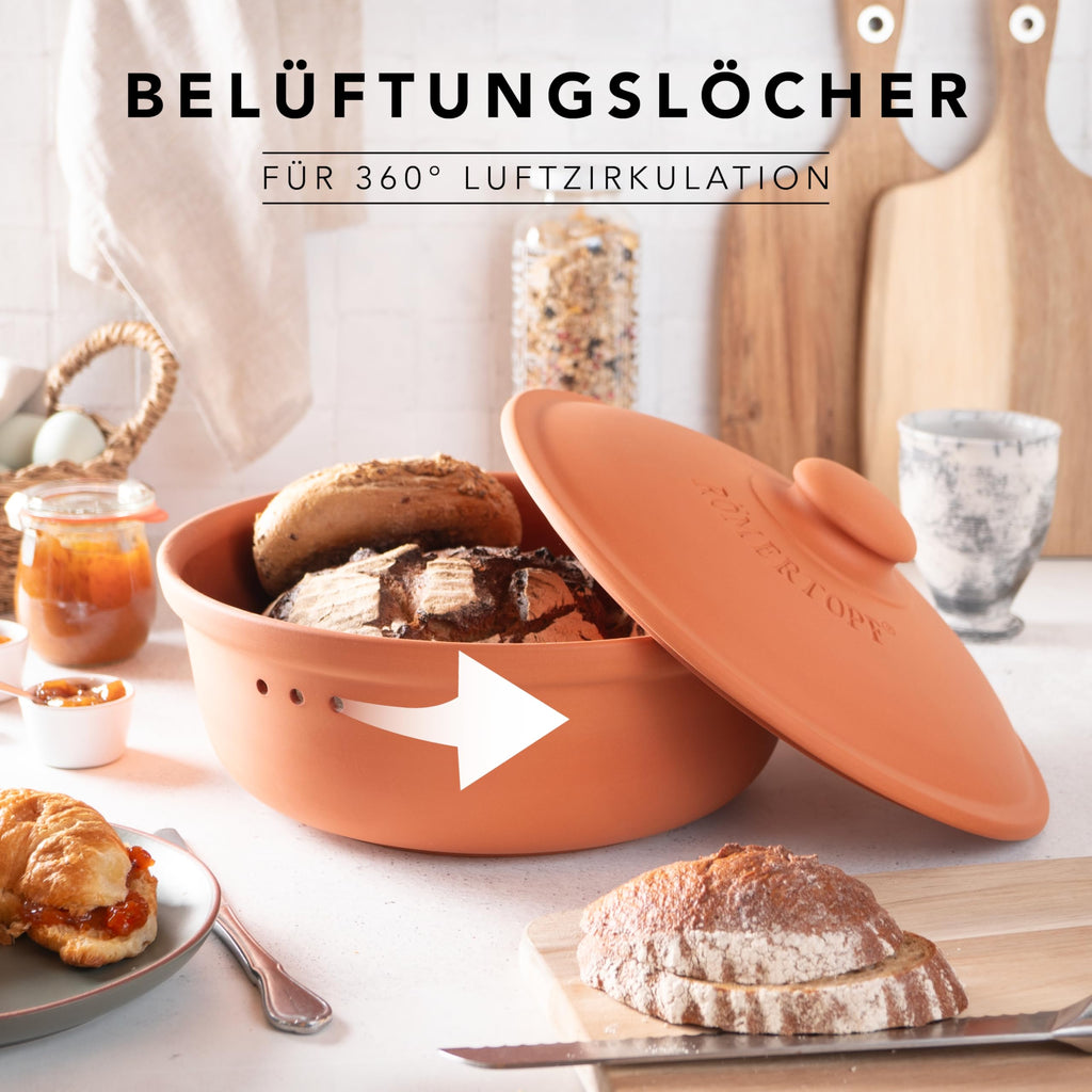 Römertopf Brottopf aus Keramik, ideal zu Brotaufbewahrung aus Ton Ø 30,0 cm