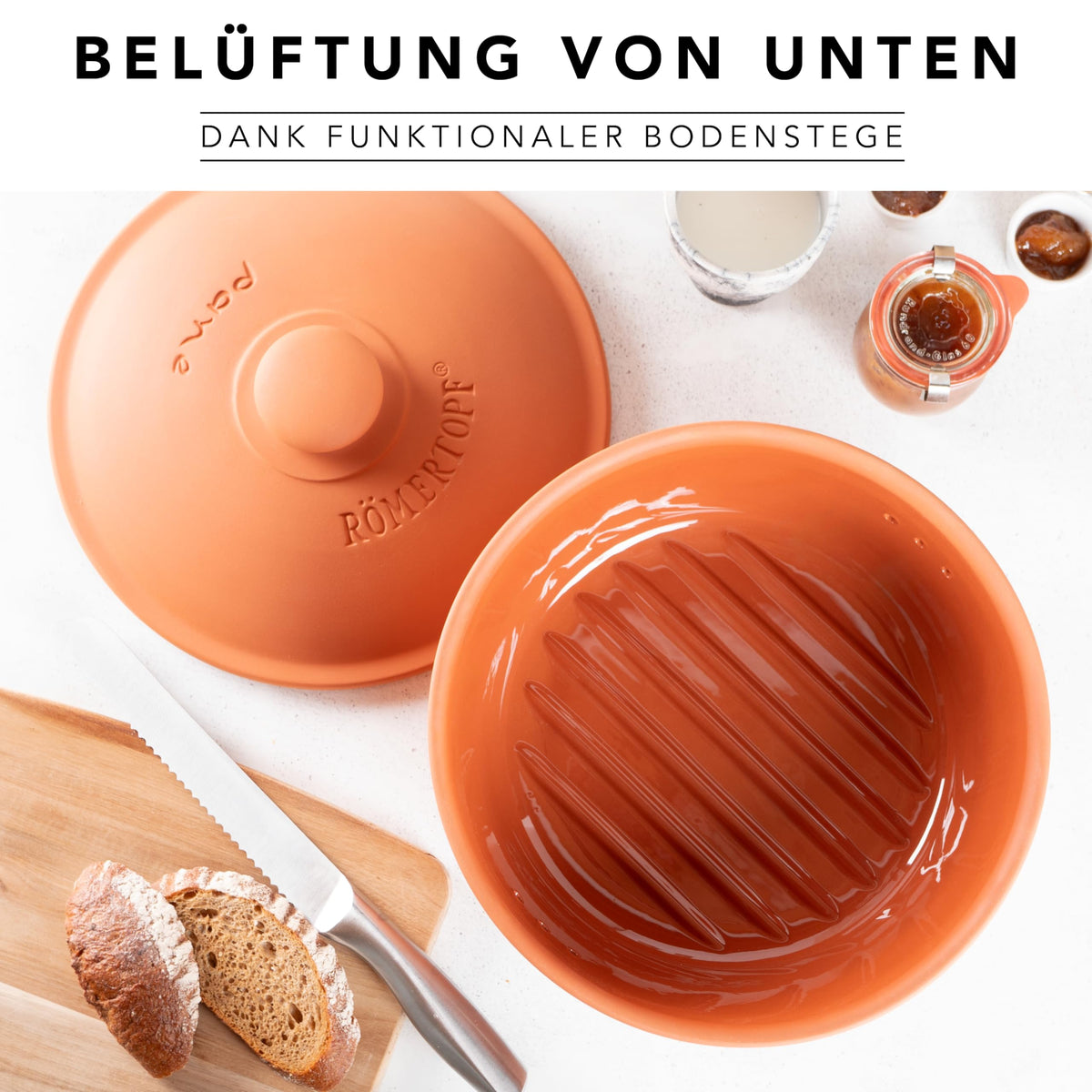 Römertopf Brottopf aus Keramik, ideal zu Brotaufbewahrung aus Ton Ø 30,0 cm
