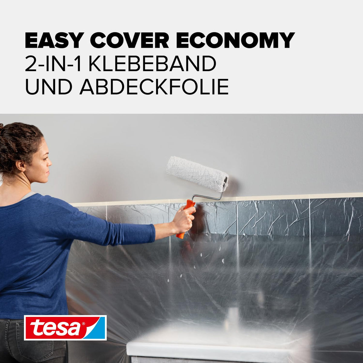 tesa Easy Cover UNIVERSAL Folie - Malerband mit Abdeckfolie - 25 m x 0,55 m