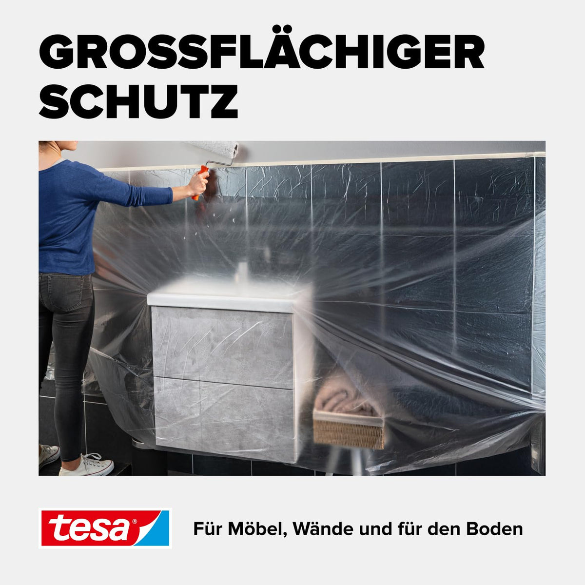 tesa Easy Cover UNIVERSAL Folie - Malerband mit Abdeckfolie - 25 m x 0,55 m
