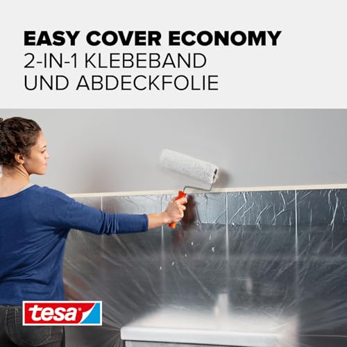 tesa Easy Cover UNIVERSAL Folie - Malerband mit Abdeckfolie - 25 m x 0,55 m