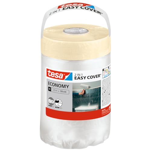 tesa Easy Cover UNIVERSAL Folie - Malerband mit Abdeckfolie - 25 m x 0,55 m