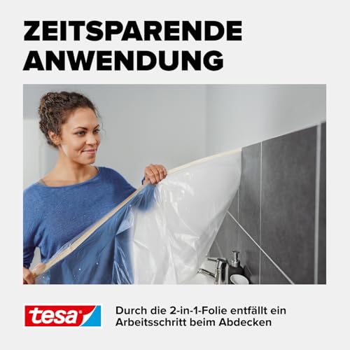 tesa Easy Cover UNIVERSAL Folie - Malerband mit Abdeckfolie - 25 m x 0,55 m