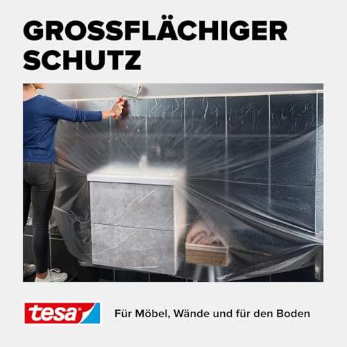 tesa Easy Cover UNIVERSAL Folie - Malerband mit Abdeckfolie - 25 m x 0,55 m