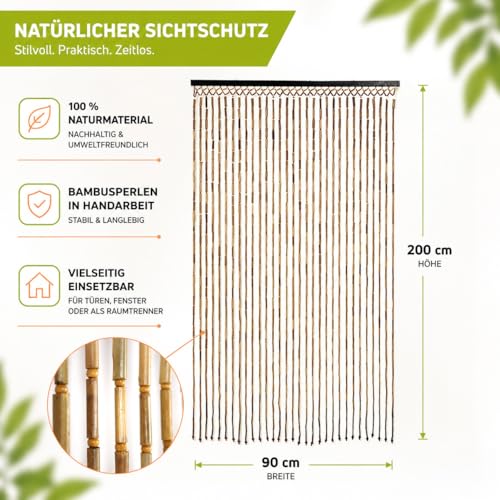 Kobolo Türvorhang Bamboo Bambus Perlenvorhang 90x200 cm Braun