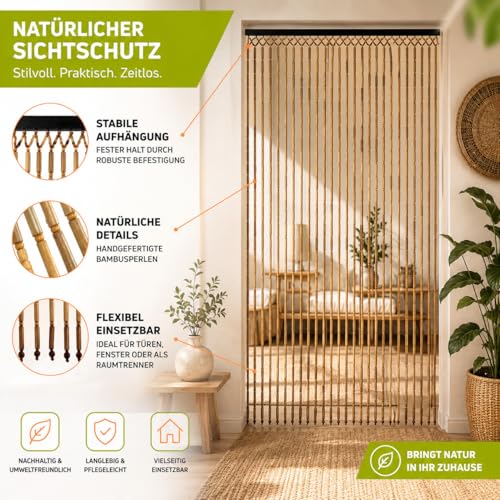 Kobolo Türvorhang Bamboo Bambus Perlenvorhang 90x200 cm Braun