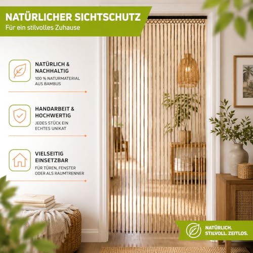 Kobolo Türvorhang Bamboo Bambus Perlenvorhang 90x200 cm Braun