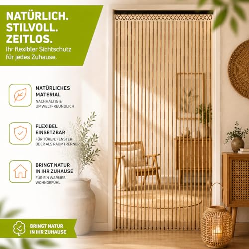 Kobolo Türvorhang Bamboo Bambus Perlenvorhang 90x200 cm Braun