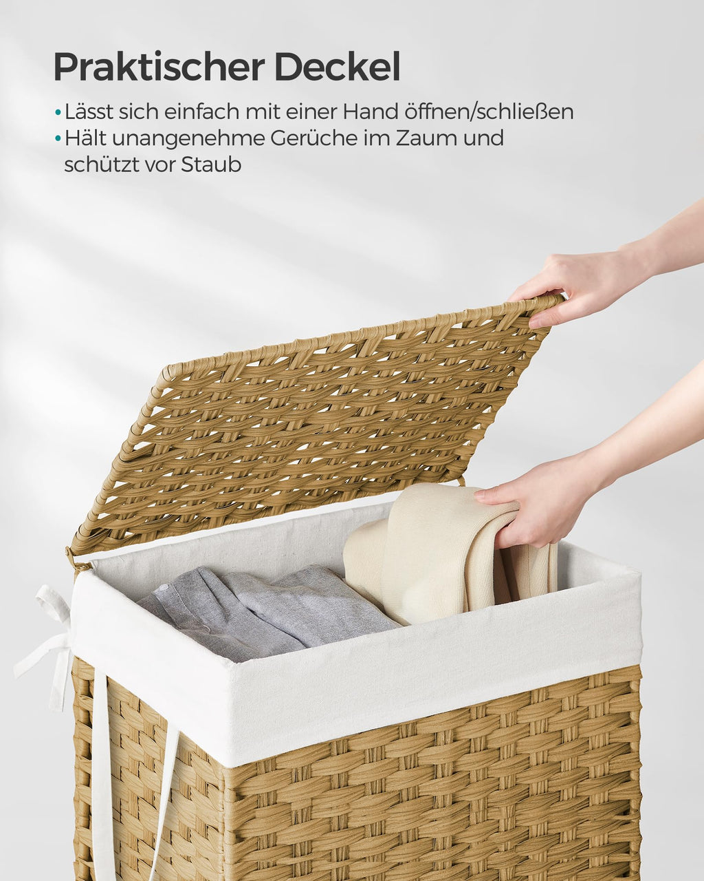SONGMICS Wäschekorb schmal, 90 L, aus synthetischem Rattan, faltbar