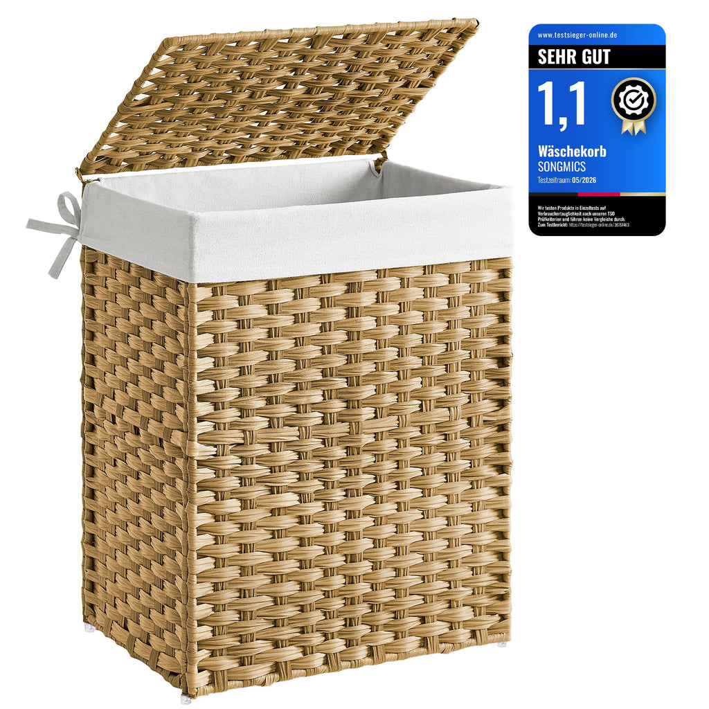 SONGMICS Wäschekorb schmal, 90 L, aus synthetischem Rattan, faltbar