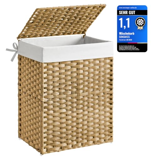 SONGMICS Wäschekorb schmal, 90 L, aus synthetischem Rattan, faltbar