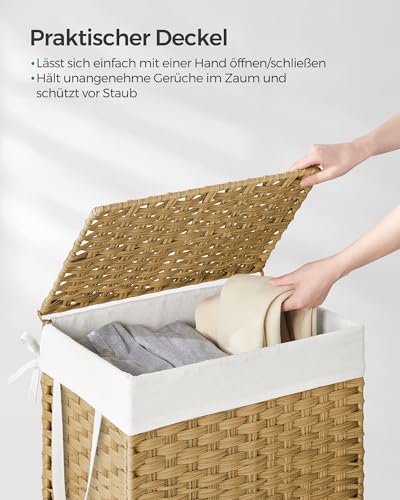 SONGMICS Wäschekorb schmal, 90 L, aus synthetischem Rattan, faltbar