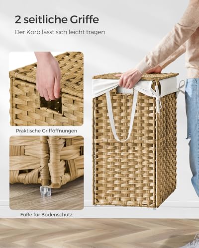 SONGMICS Wäschekorb schmal, 90 L, aus synthetischem Rattan, faltbar