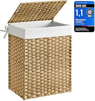SONGMICS Wäschekorb schmal, 90 L, aus synthetischem Rattan, faltbar