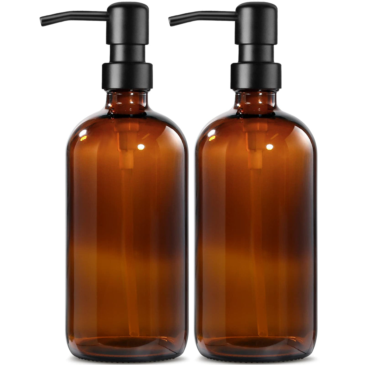 Seifenspender Glas, 500ml Solide Seifenspender Braun mit Pumpe aus Edelstahl, Set für Küche, Bad und Dusche, Vintage Braune Glasflaschen mit pumpe und Etiketten - 2 Stücke