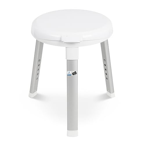 Weinberger 360° drehbarer Duschhocker höhenverstellbar 38-48 cm | Belastbar bis 150 kg | 2,8 kg leicht, rutschfest & modern | Runder Duschstuhl für Senioren für mehr Sicherheit im Bad in weiß