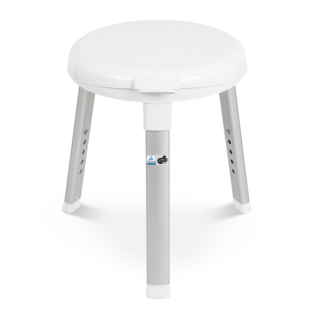 Weinberger 360° drehbarer Duschhocker höhenverstellbar 38-48 cm | Belastbar bis 150 kg | 2,8 kg leicht, rutschfest & modern | Runder Duschstuhl für Senioren für mehr Sicherheit im Bad in weiß