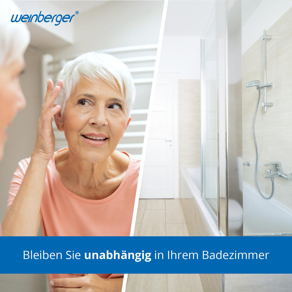 Weinberger 360° drehbarer Duschhocker höhenverstellbar 38-48 cm | Belastbar bis 150 kg | 2,8 kg leicht, rutschfest & modern | Runder Duschstuhl für Senioren für mehr Sicherheit im Bad in weiß