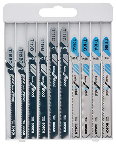 Bosch Professional 10tlg. Stichsägeblatt Set Basic for Wood and Metal (für Holz und Metal, Zubehör Stichsäge), 2607010630, Farbe, Size