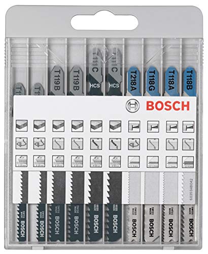 Bosch Professional 10tlg. Stichsägeblatt Set Basic for Wood and Metal (für Holz und Metal, Zubehör Stichsäge), 2607010630, Farbe, Size