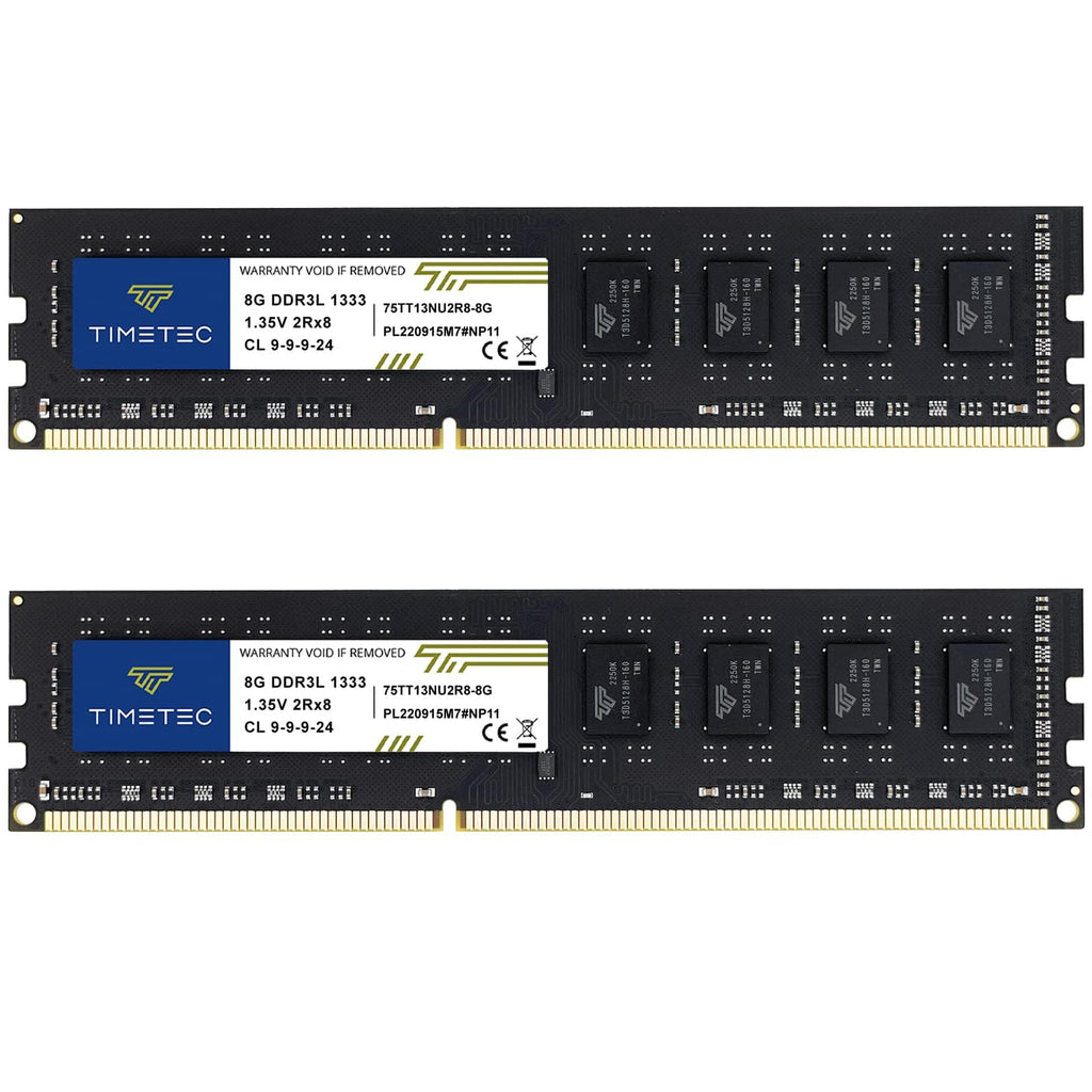 Timetec 16GB KIT(2x8GB) DDR3/DDR3L 1333MHz PC3-10600 Non-ECC Ungepuffert 1,5V / 1,35V CL9 2Rx8 Dual Rank 240 Pin UDIMM PC-Desktop-Computer-Speicher RAM-Modul-Upgrade