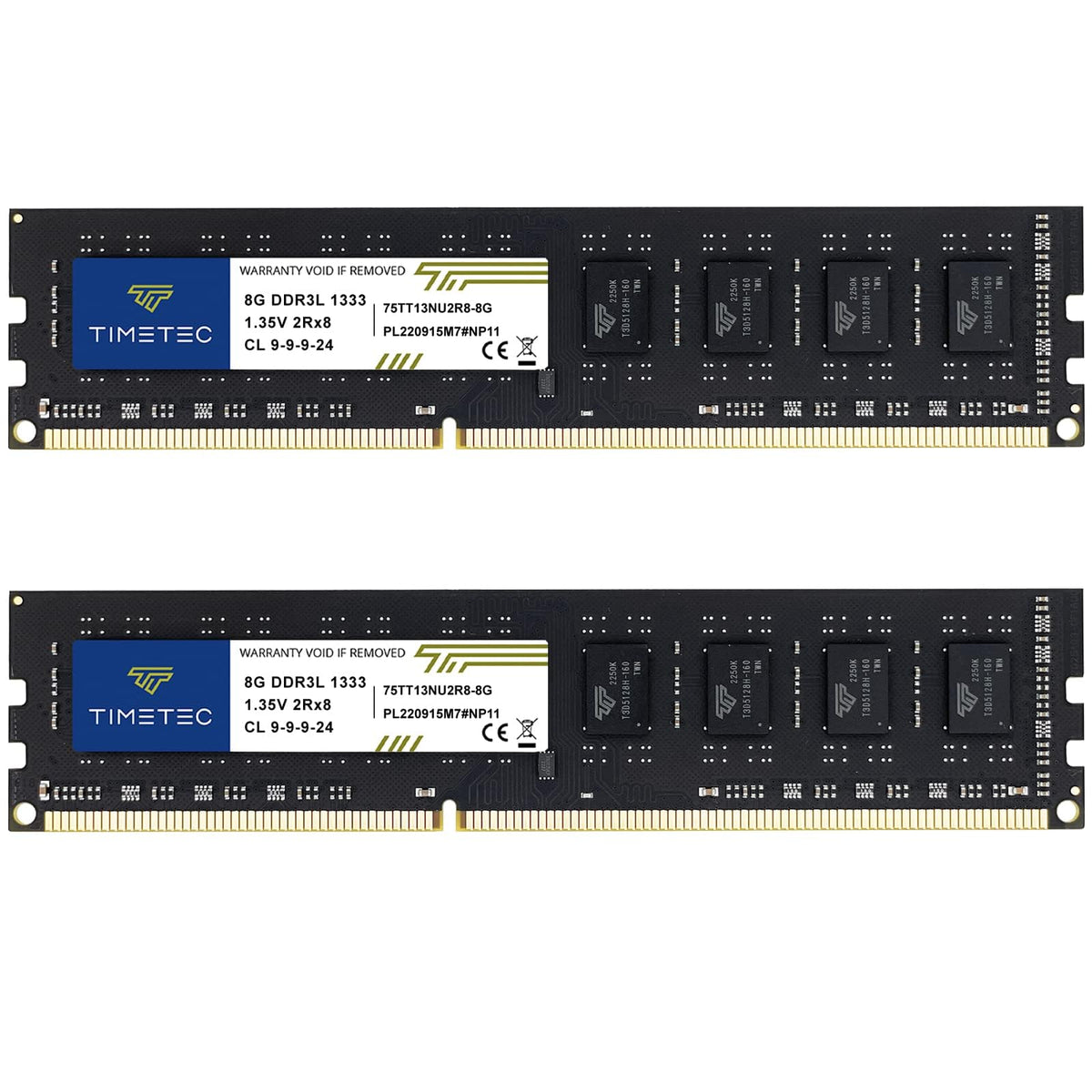 Timetec 16GB KIT(2x8GB) DDR3/DDR3L 1333MHz PC3-10600 Non-ECC Ungepuffert 1,5V / 1,35V CL9 2Rx8 Dual Rank 240 Pin UDIMM PC-Desktop-Computer-Speicher RAM-Modul-Upgrade