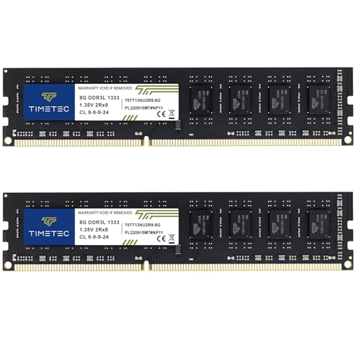 Timetec 16GB KIT(2x8GB) DDR3/DDR3L 1333MHz PC3-10600 Non-ECC Ungepuffert 1,5V / 1,35V CL9 2Rx8 Dual Rank 240 Pin UDIMM PC-Desktop-Computer-Speicher RAM-Modul-Upgrade