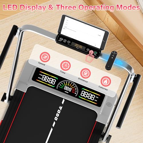 TODO Laufband für Zuhause mit 10% Neigung, 1-12km/h Walking Pad klappbar, 3.5HP Schreibtisch Treadmill für Zuhause & Büro mit Bluetooth-Lautsprecher, 12 Programme, APP und LED-Anzeige