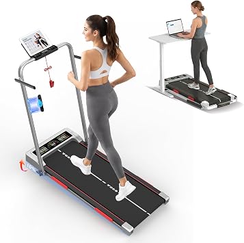 TODO Laufband für Zuhause mit 10% Neigung, 1-12km/h Walking Pad klappbar, 3.5HP Schreibtisch Treadmill für Zuhause & Büro mit Bluetooth-Lautsprecher, 12 Programme, APP und LED-Anzeige