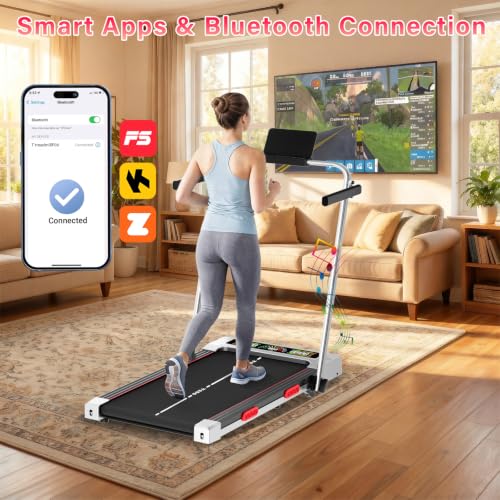 TODO Laufband für Zuhause mit 10% Neigung, 1-12km/h Walking Pad klappbar, 3.5HP Schreibtisch Treadmill für Zuhause & Büro mit Bluetooth-Lautsprecher, 12 Programme, APP und LED-Anzeige