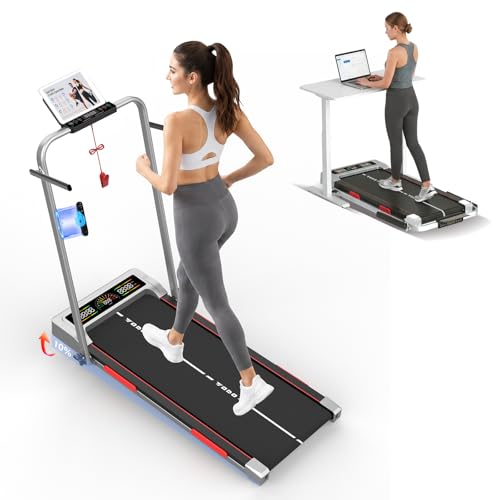 TODO Laufband für Zuhause mit 10% Neigung, 1-12km/h Walking Pad klappbar, 3.5HP Schreibtisch Treadmill für Zuhause & Büro mit Bluetooth-Lautsprecher, 12 Programme, APP und LED-Anzeige