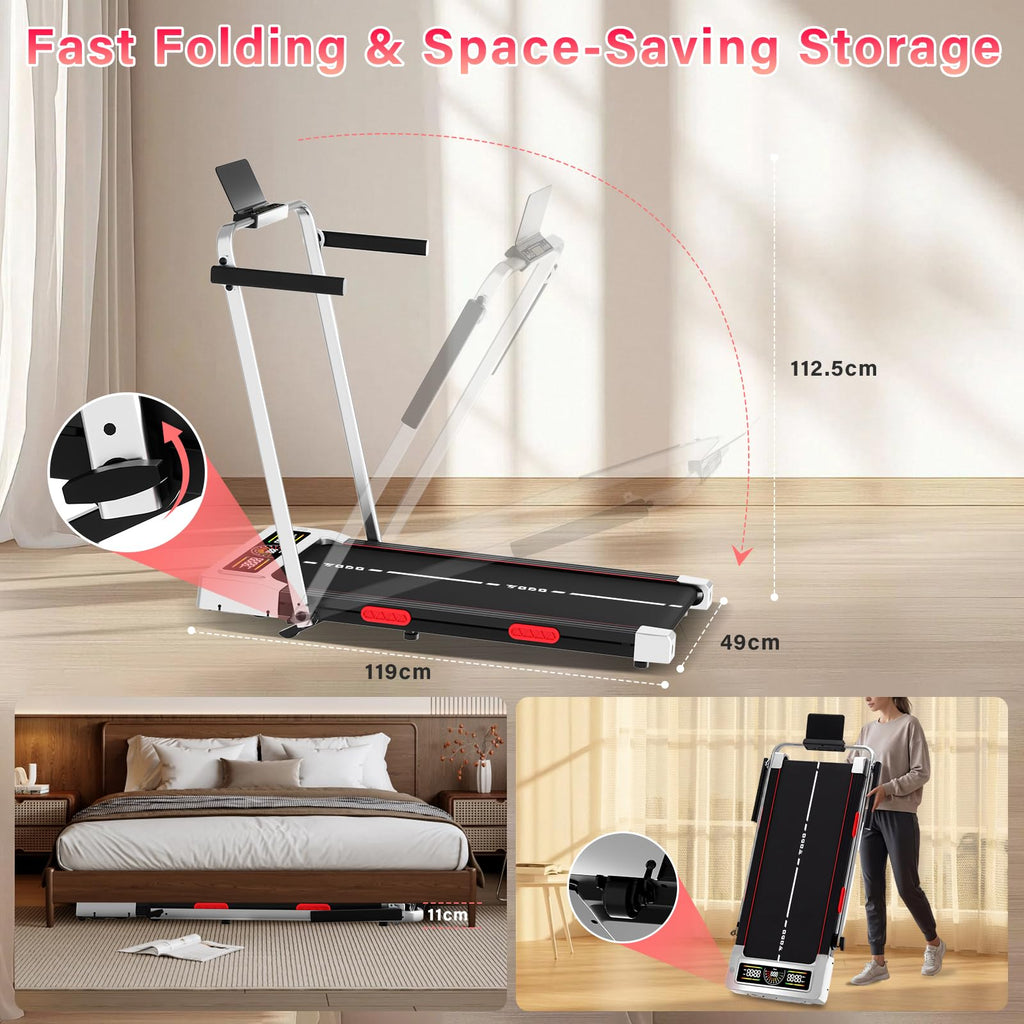 TODO Laufband für Zuhause mit 10% Neigung, 1-12km/h Walking Pad klappbar, 3.5HP Schreibtisch Treadmill für Zuhause & Büro mit Bluetooth-Lautsprecher, 12 Programme, APP und LED-Anzeige